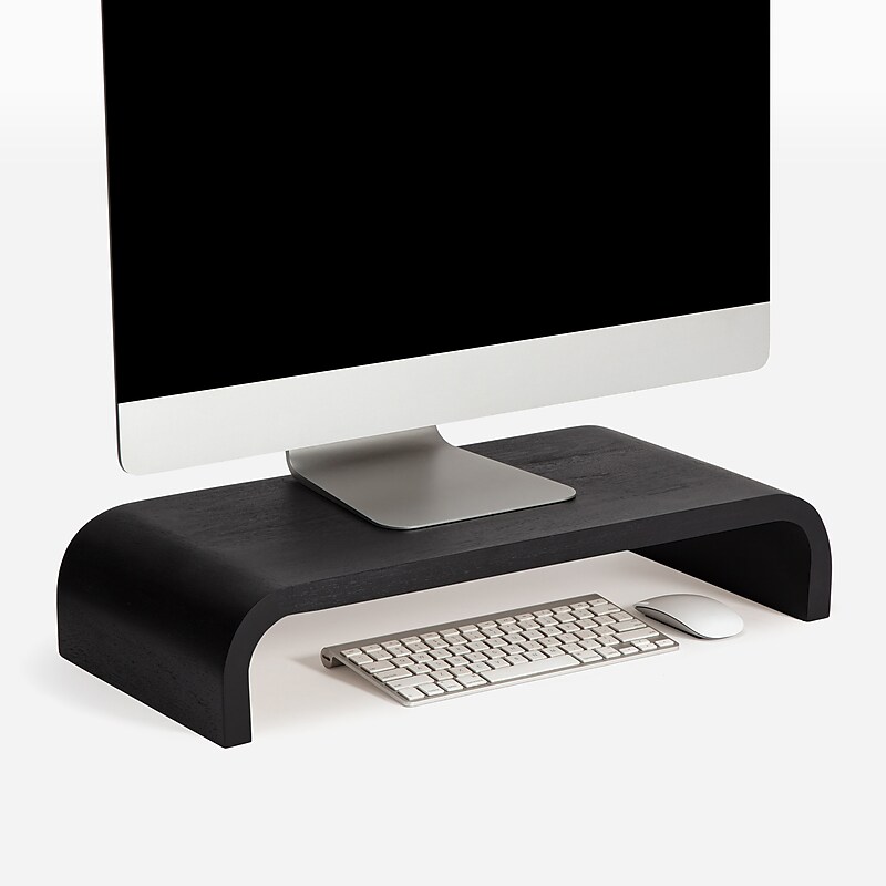 Anji Mountain Mango Wood Monitor Stand, Up to 32" Monitor, Black (MS-CRV-BLK) image 1