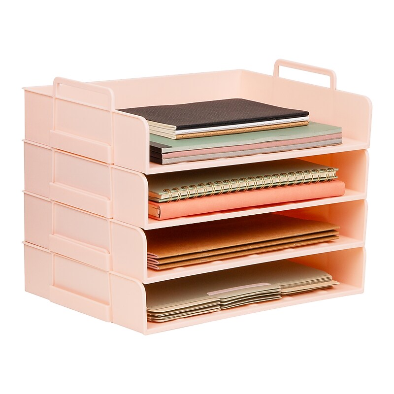 Mind Reader Plastic Side Loading Stackable Letter Tray, Letter Size, Pink (DANSTACK4-PNK) image 1