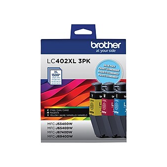 Brother LC402XL Assorted Colors High Yield Ink Cartridges, 3/Pack (LC402XL3PKS)