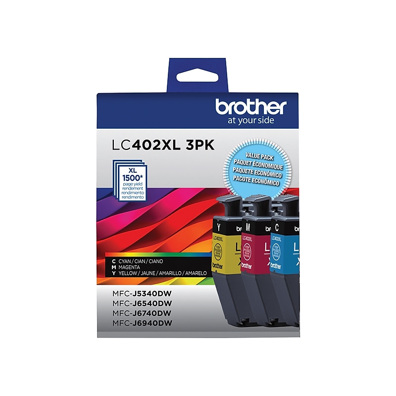 Brother LC402XL Assorted Colors High Yield Ink Cartridges, 3/Pack (LC402XL3PKS) image 1