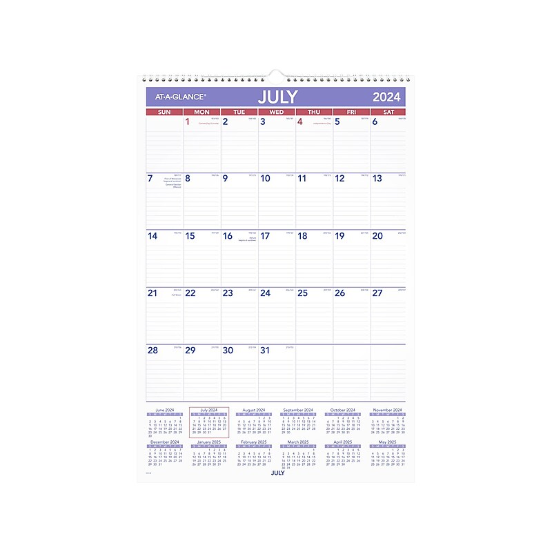2024-2025 AT-A-GLANCE 15.5" x 22.75" Academic Monthly Wall Calendar, Purple/Red (AY3-28-25) image 1