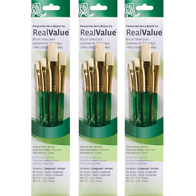 Princeton RealValue Short Handle Mixed Media Natural Variety Brush Set, 4/Set, 3 Sets/Bundle (PBXPR9112-3) image 1