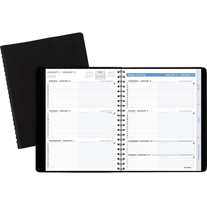 2026 AT-A-GLANCE The Action 8" x 11" Weekly Appointment Book, Faux Leather Cover, Black (70-EP01-05-26) image 1