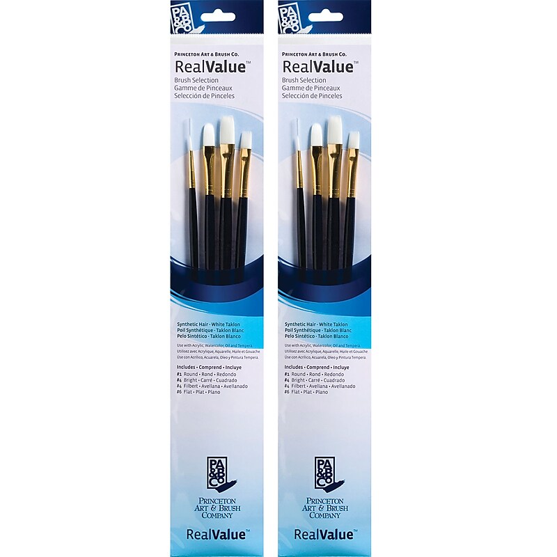 Princeton RealValue Long Handle Mixed Media Synthetic Taklon Variety Brush Set, 4/Set, 2 Sets/Bundle (PBXPR9130-2) image 1