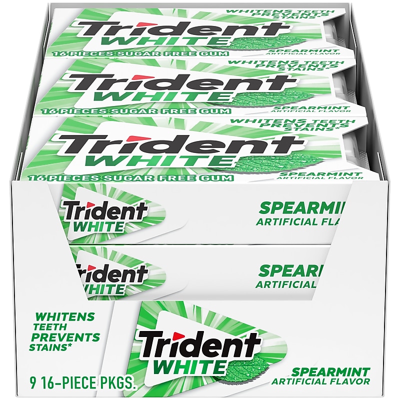 Trident White Sugar Free White Spearmint Gum, 16 Pieces/Pack, 9/Packs (VAM05125) image 1