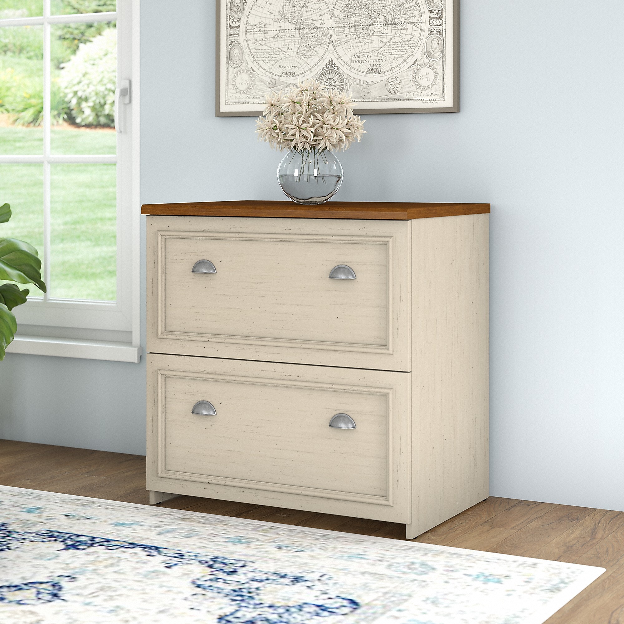 Bush Furniture Fairview Lateral File Cabinet, Antique White/Tea Maple (WC53281-03) Sansujyuku sansujyuku.com