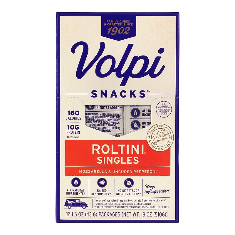 Volpi Roltini Singles, Uncured Pepperoni & Mozzarella, 1.5 oz, 24/Pack (220-02486) image 1