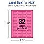 Avery Laser/Inkjet Rectangle Multipurpose Labels, 1" x 1.5", Bright Pink, 1280/Pack (94219)~#|#~F2C9155F-0982-4483-B575EFF1EE2F3ECC_sc7