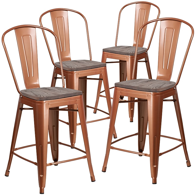 Flash Furniture Blake Contemporary Metal Vertical Back Counter Height Stool, Copper, 4-Pieces/Pack (4ET353424POCW) image 1