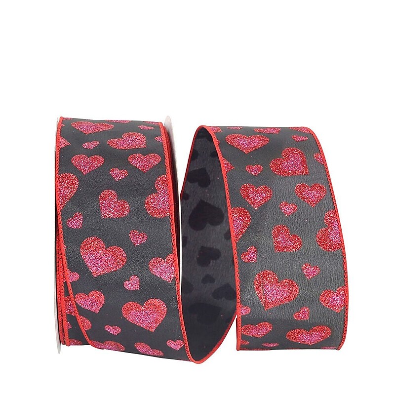 JAM PAPER Glitter Hearts Ribbon, Black/Red (52640340713) image 1