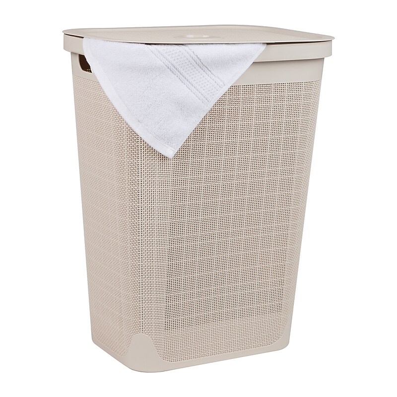 Mind Reader 15.85-Gallon Hamper with Lid, Plastic, Ivory (60FABHAMP-IVO) image 1