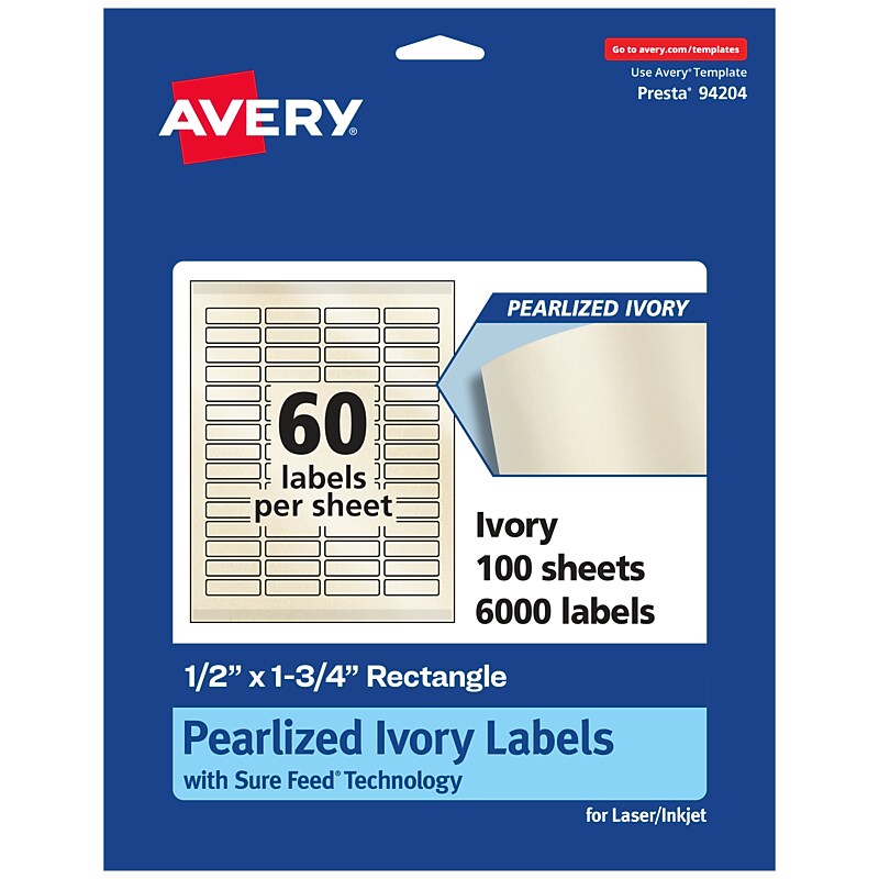 Avery Pearlized Ivory Rectangle Multipurpose Labels, .5" x 1.75", Ivory, 6000/Box (94204) image 1