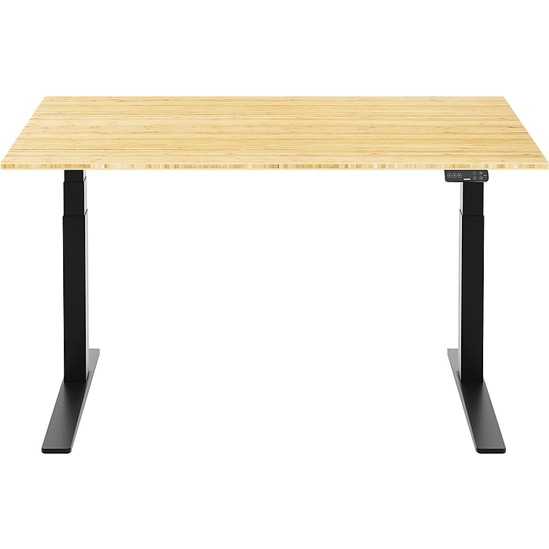 FlexiSpot E7 Pro 60"W Electric Adjustable Bamboo Standing Desk, Bamboo/Black (E7BPRO6030-LBZB) image 1