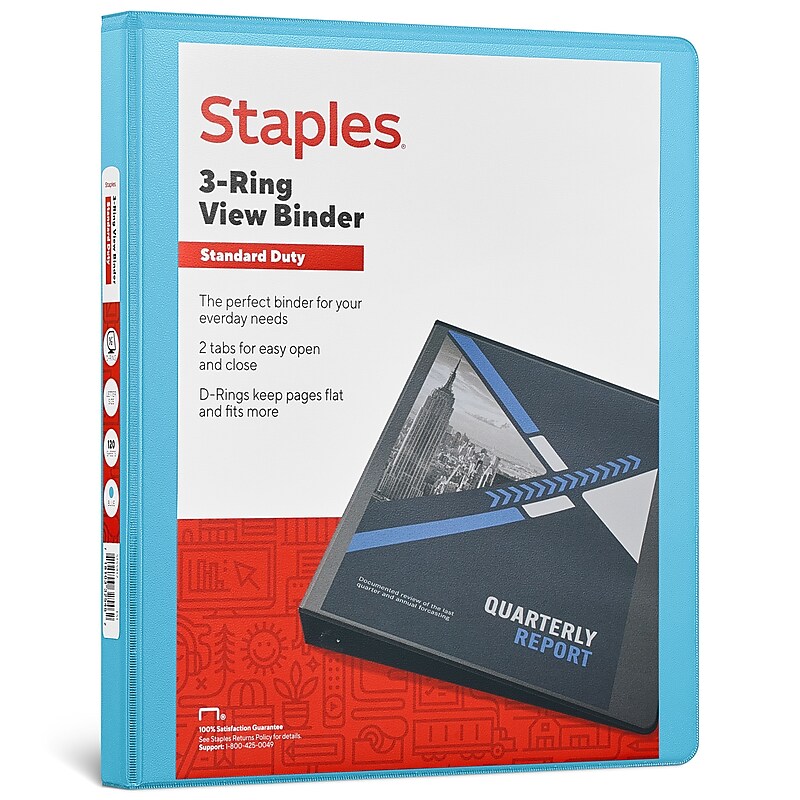 Staples 1/2" 3-Ring View Binder, D-Ring, Teal (55422/26429) image 1
