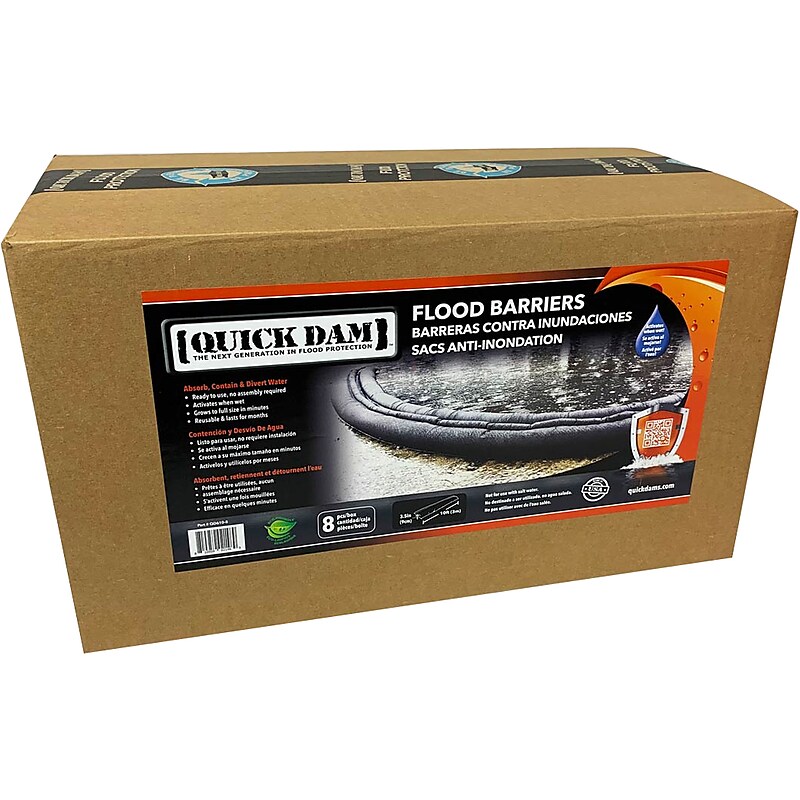 Quick Dam Water Flood Barrier, 120", Up to 8 Gal., 8/Box (QD610-8) image 1
