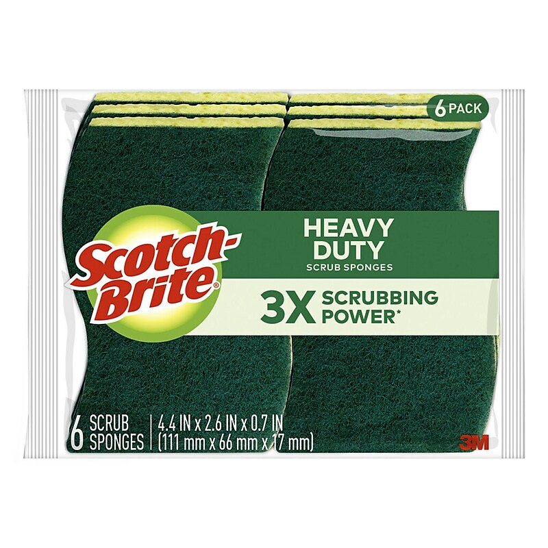 Scotch-Brite Heavy Duty Sponge with Scrubber, Green/Yellow, 6 Sponges/Pack (426) image 1