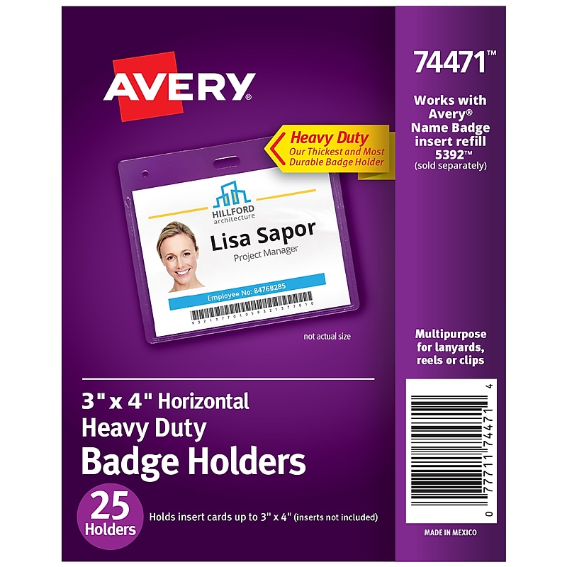 Avery Secure Top Heavy Duty Multiuse Badge Holders, 3" x 4", Clear Landscape Holders, 25/Pack (74471) image 1