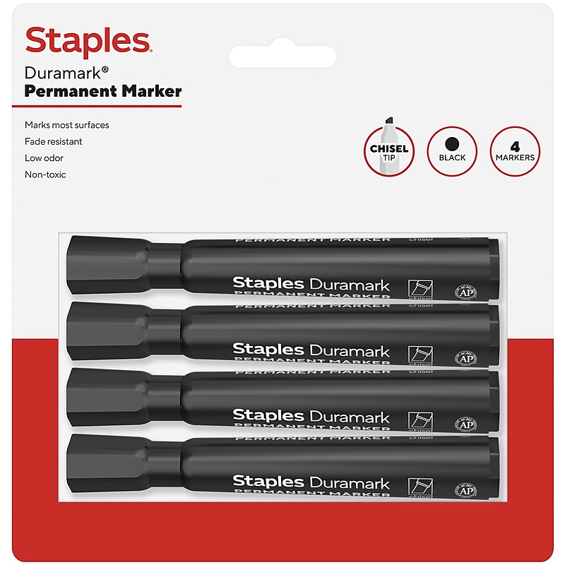 Staples Duramark Tank Permanent Marker, Chisel Tip, Black, 4/Pack (ST62930) image 1