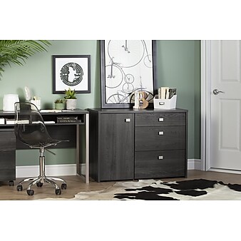 South Shore Interface Storage Unit with File Drawer, Gray Oak (10539)