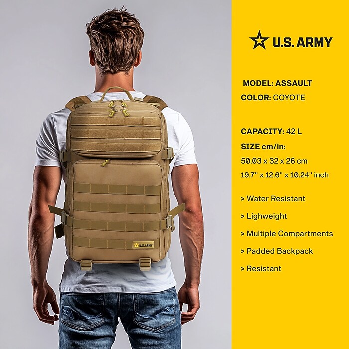 U.S. Army ASSAULT Tactical Laptop Backpack, X-Large, Coyote