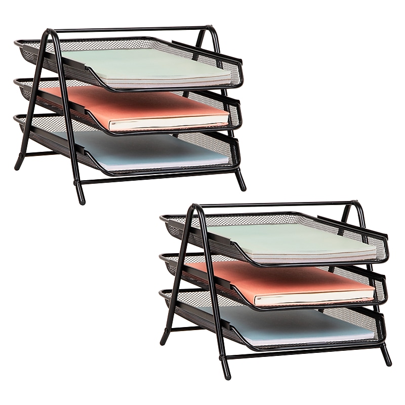 Mind Reader Metal 3-Tier Stackable Paper Desk Tray Organizer, Black, 2/Pack (3TPAP2PK-BLK) image 1