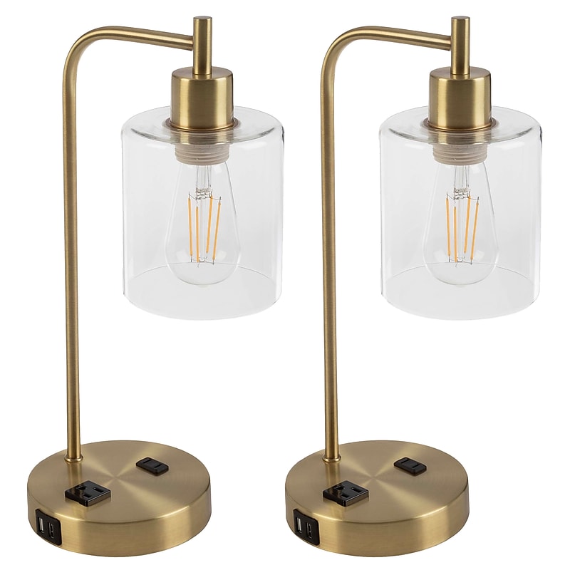 Lavish Home 16.14"H LED Table Lamp with USB Ports, Gold, 2/Set (72-LMPDKIND-1G-2) image 1