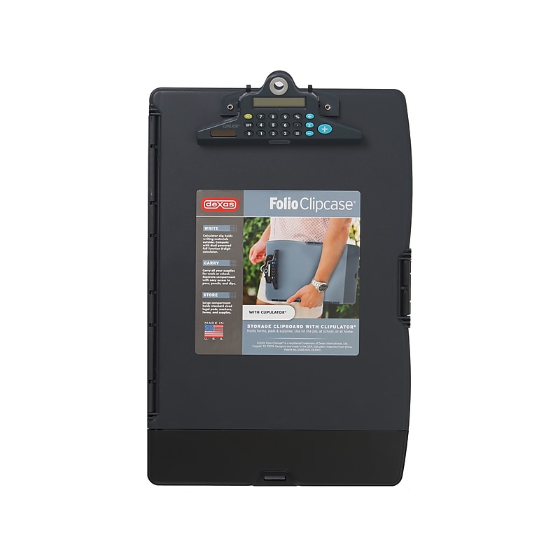 Dexas International Folio Clipcase Plastic Storage Clipboard with Clipulator, Letter Size, Black (2415-AST2) image 1