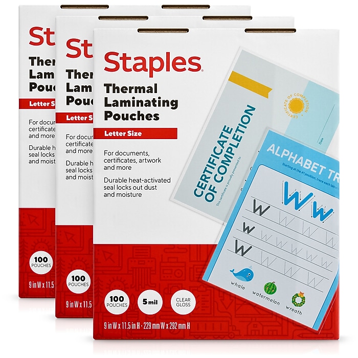 Staples Thermal Laminating Pouches, Letter Size, 5 Mil, 300/Box