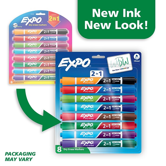 Expo 2-in-1 Tank Dry Erase Markers, Chisel Tip, Assorted Colors, 8
