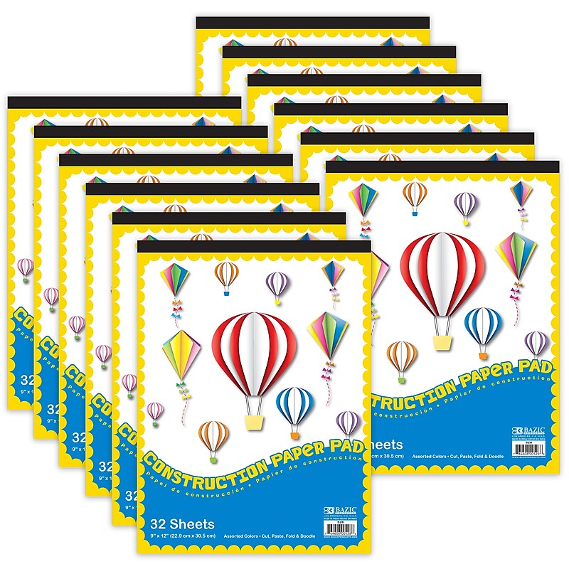 Bazic  9" x 12" Construction Paper, Assorted Colors, 32 Sheets/Pack, 12 Packs/Bundle (BAZ528-12) image 1