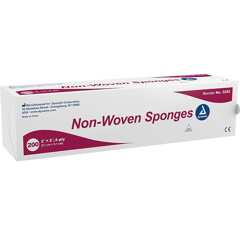 Dynarex 2" 4-Ply Nonwoven Sponge, 200/Pack, 20 Packs/Carton (3252) image 1