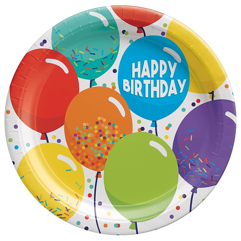 Party City Balloon Birthday Celebration 9" Paper Plates, Multicolored, 8 Plates/Pack (AM55050126-ST) image 1