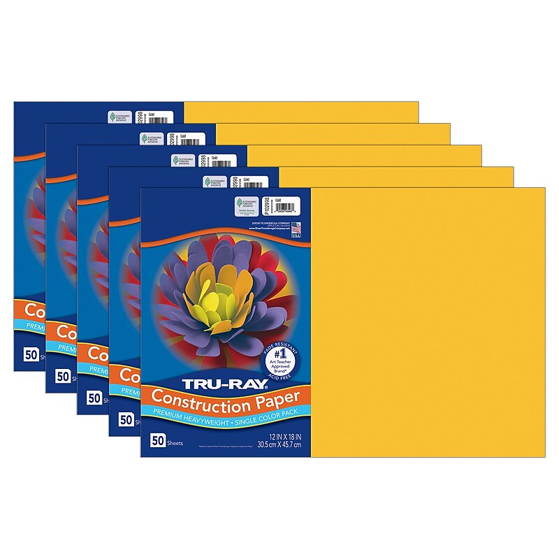 Tru-Ray 12" x 18" Construction Paper, Gold, 50 Sheets/Pack, 5 Packs/Bundle (PAC102998-5) image 1