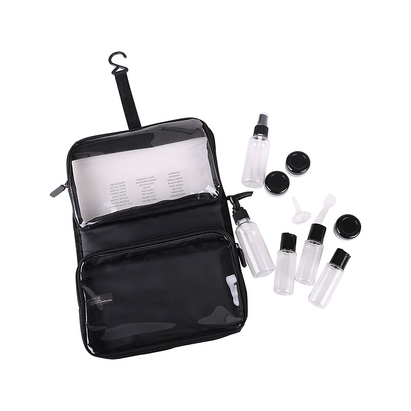 G Force 6.75" 12-Piece Plastic Toiletry Bag Kit, Black/Clear (36023) image 1