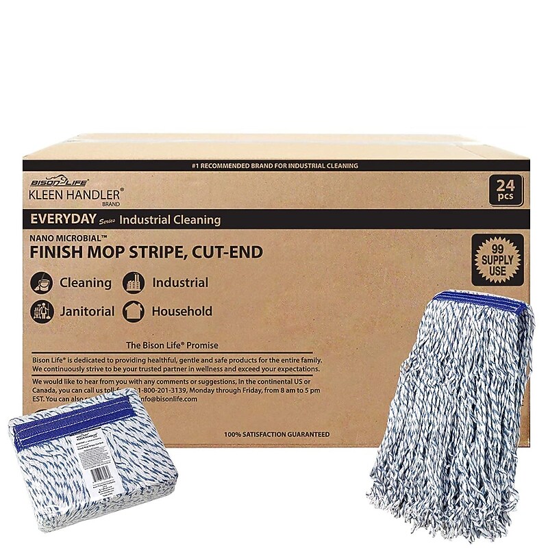 BISON LIFE Kleen Handler Blend String Finishing Wet Mop Head, White/Blue, 24/Pack (BPKH-ES-NMFM-1WBL-24) image 1