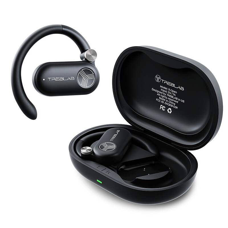 Treblab X-Open Wireless Noise Canceling Earbuds, Bluetooth, Black (X-Open) image 1