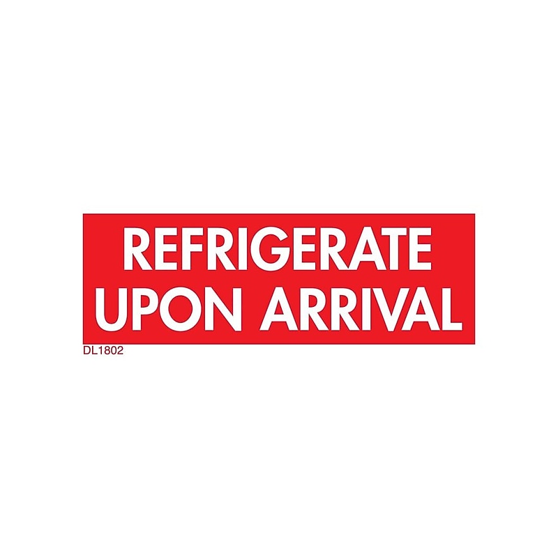 Decker Tape "Refrigerate Upon Arrival" Label, 4" x 1.5", Red/White, 500/Roll (DL1802B) image 1