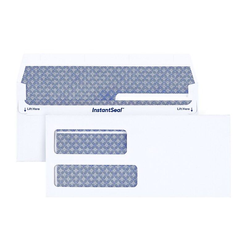 Staples InstantSeal Security Tinted #9 Double Window Envelopes, 3 7/8" x 8 7/8", White, 500/Box (ST63338) image 1