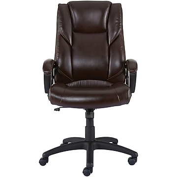 Staples® Laconia Ergonomic Leather Swivel Manager Chair, Brown