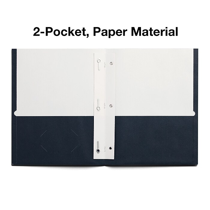 Staples Smooth 2-Pocket Paper Folder with Fasteners, Navy, 25/Box