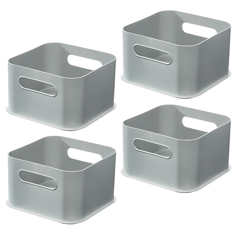 iDESIGN Medium Stackable Plastic Storage Bin, 5" x 8.43" x 8.43", Gray, 4/Pack (29213M4) image 1