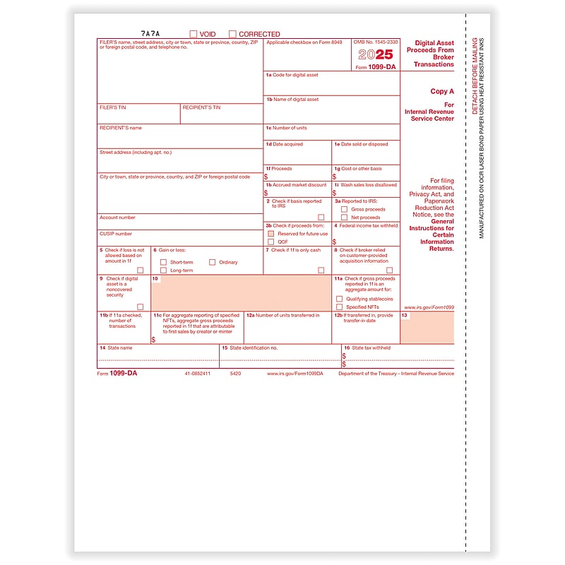 ComplyRight 2025 1099-DA Tax Form, Copy A, 50/Pack (542050) image 1