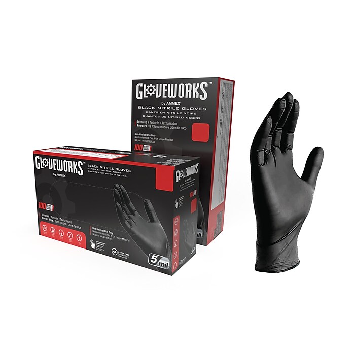 GloveWorks GPNB Nitrile Industrial Grade Gloves, XXL, Powder/Latex