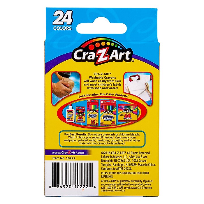 Cra-Z-Art Washable Crayon, Assorted Colors, 24/Pack (10222-48