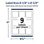Avery Laser/Inkjet Square Multipurpose Labels, 2.5" x 2.5", White, 2250 Labels/Box (94104)~#|#~F3E2A7A9-0A54-461D-A050ED4873E4B871_sc7