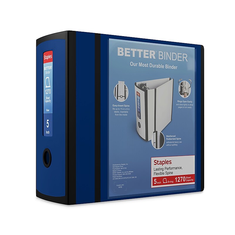 Staples 5" 3-Ring Better Binder, D-Ring, Navy Blue (27925) image 1