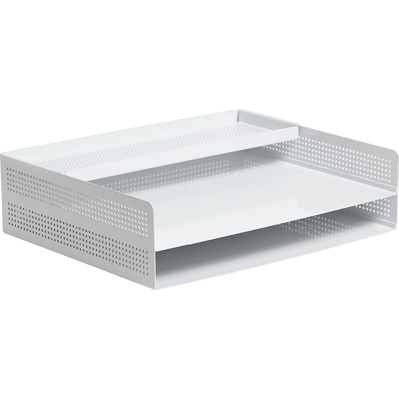 U Brands The Perforated Collection Metal Front Loading Letter Tray, Letter Size, White (5718U01-06) image 1