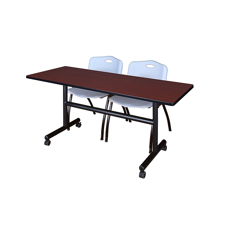 Regency Kobe 60" Flip Top Mobile Training Table- Mahogany & 2 'M' Stack Chairs- Grey image 1