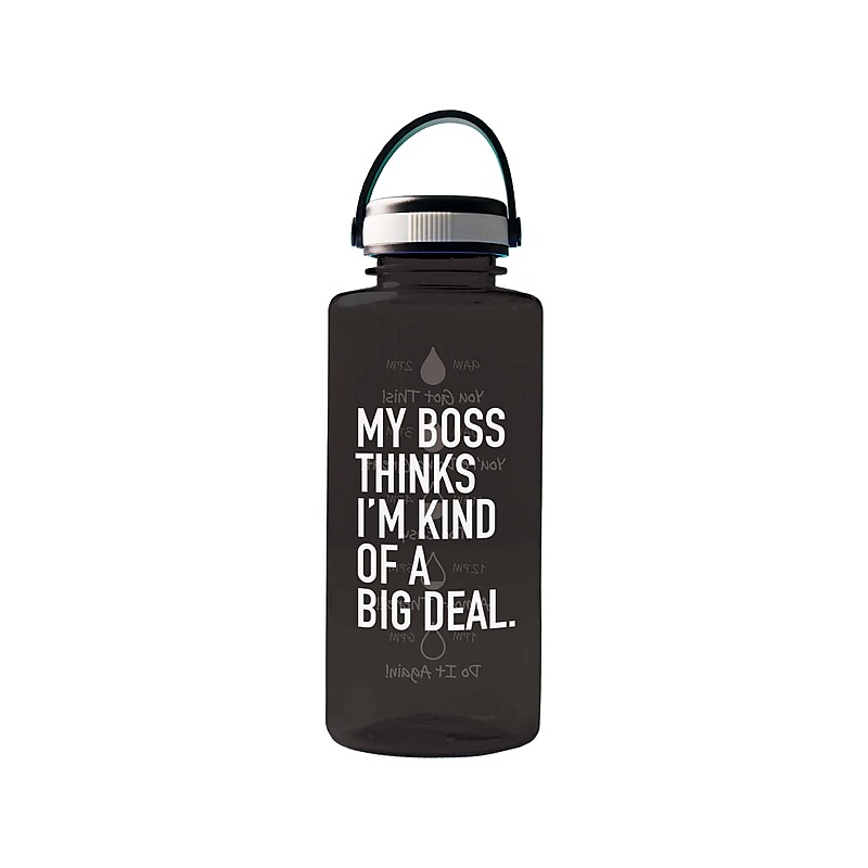 Baudville Drink it Up! "Big Deal" Plastic Water Bottle, 36 oz., Black, 2/Pack (1396378P231) image 1