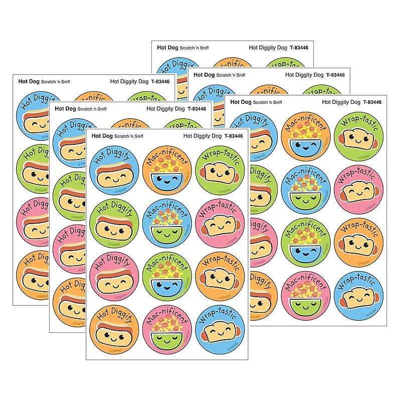 Trend Enterprises Hot Diggity Dog Hot Dog scent Scratch 'n Sniff Stinky Stickers, Multicolored, 48/Pack, 6/Packs/Bundle image 1